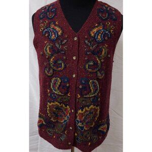 Robert Scott Womens XL Multicolor Wool Paisley Floral Button V-Neck Sweater Vest